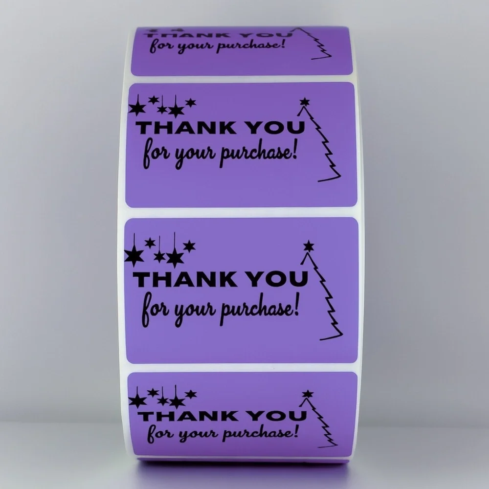 Thank You For Your Purchase Stickers Christmas Tree & Stars - Holiday Packaging